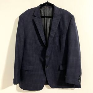 Ralph Lauren Men Blazer 48R Blue 100% Wool Plaid Two-Button Grid Classic Preppy